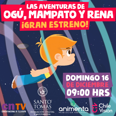 Afiche Las aventuras de Ogu, Mampato y Rena en azul